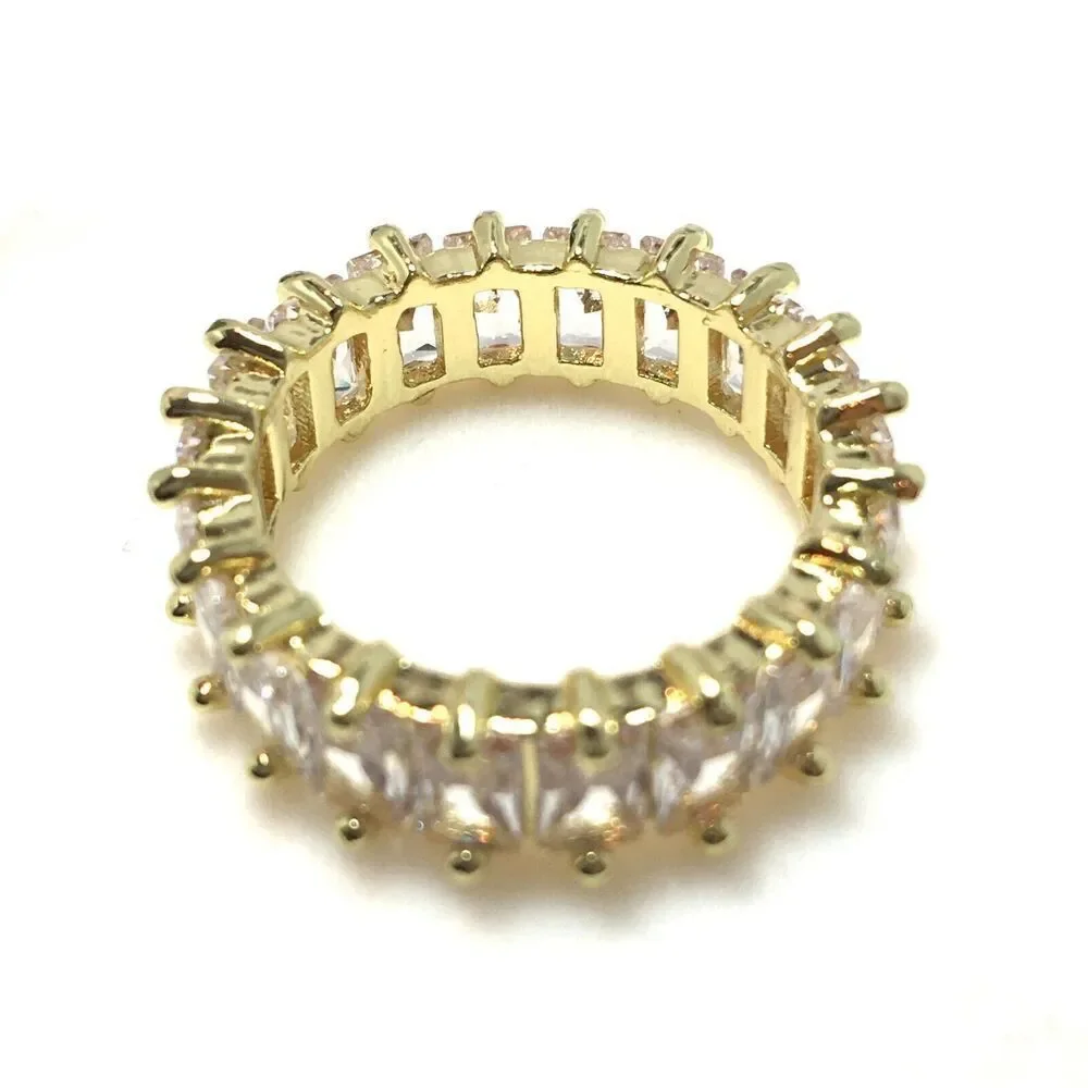 Yellow Gold Plated Eternity Ring Size 6.5 Wide Band Cubic Zirconia Baguettes